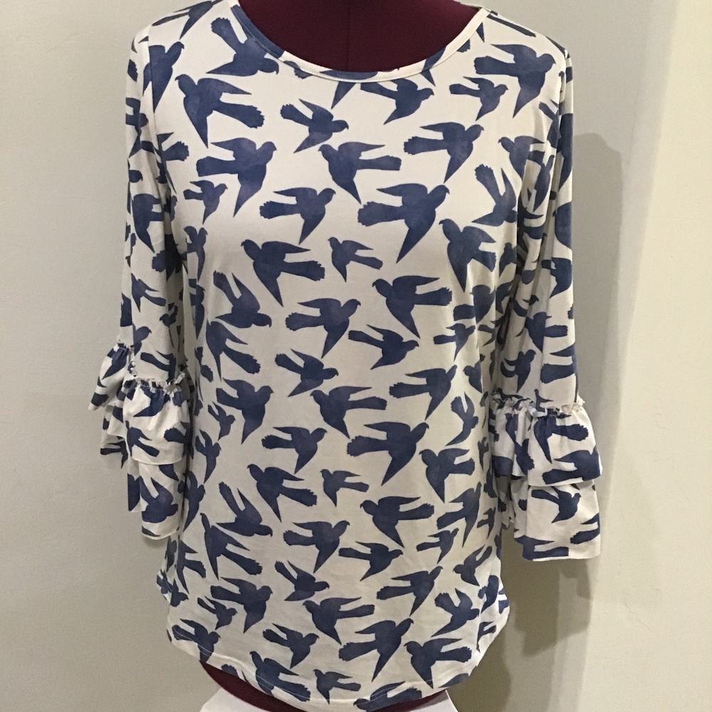 Dainty Jewells- Blue Bird Print Layering Top